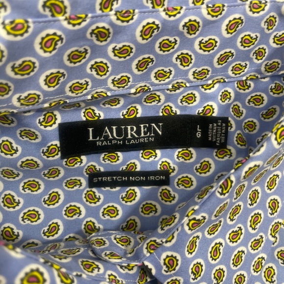 Lauren Ralph Lauren Large Black Label Flip Cuff Paisley Design Blue Non Iron - Picture 3 of 6